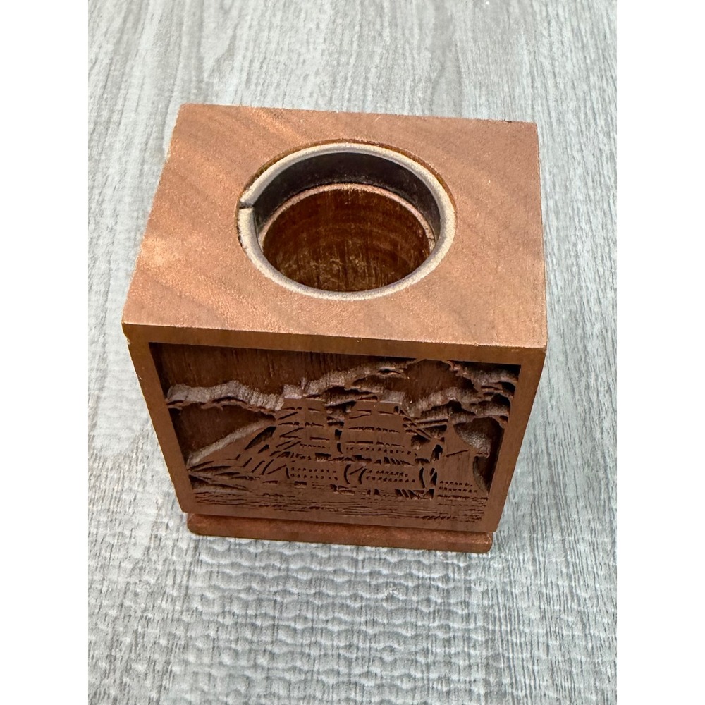 Lasercraft Wood Candle Holder Vintage Laser Engraved Ship Nautical Desk Decor - Picture 5 of 9